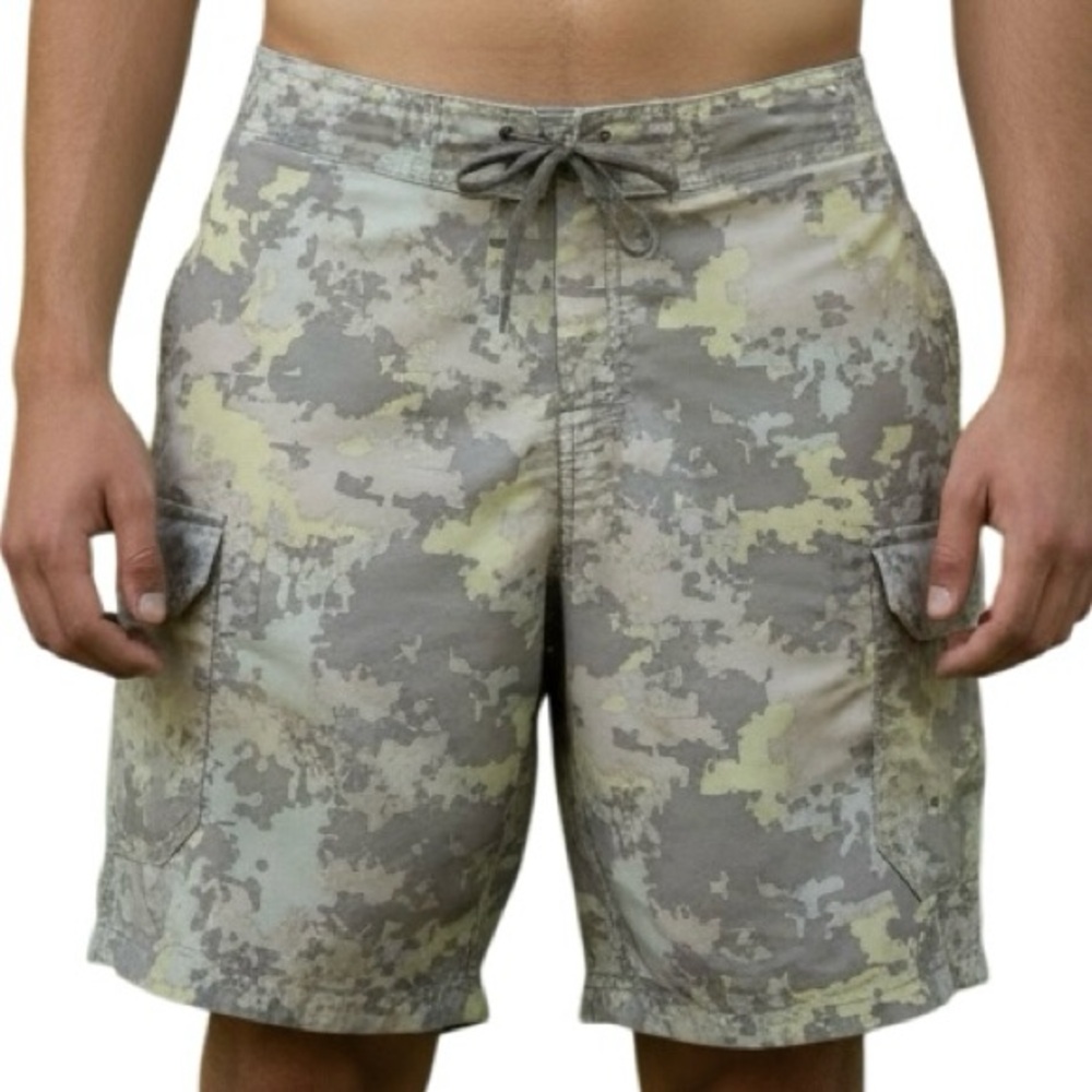 Simms Board Shorts Digital Camo Laceup Fishing Cargo Pockets 10" inseam M